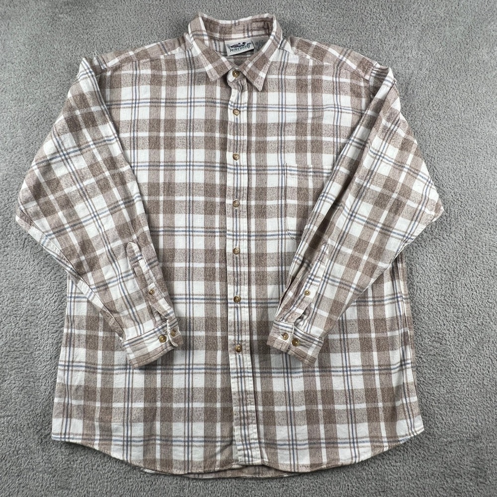 VTG Northern Reflections Flannel Shirt Mens L‎ Plaid Cotton Button Up Gorpcore